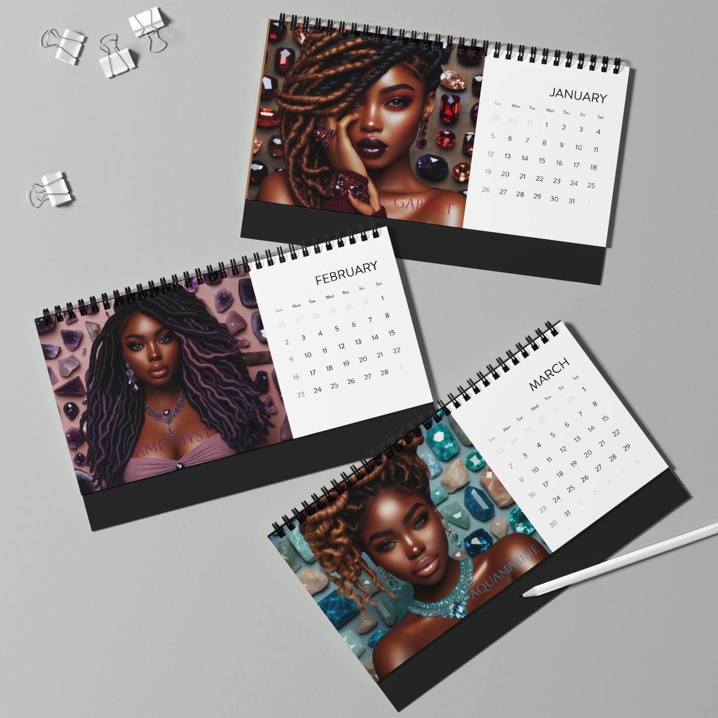 Birthstone Desktop Calendar (2025 grid)